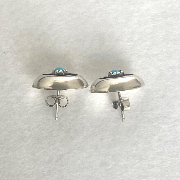 VTG Sterling Silver 925 Very Dainty Oval Shadowbox Turquoise Stud Earrings - Picture 9 of 16